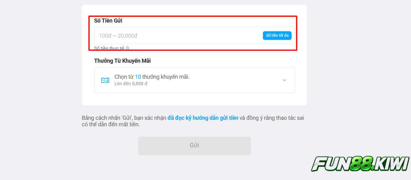 Người chơi cần điền đúng số tiền mà bạn muốn nạp vào tài khoản