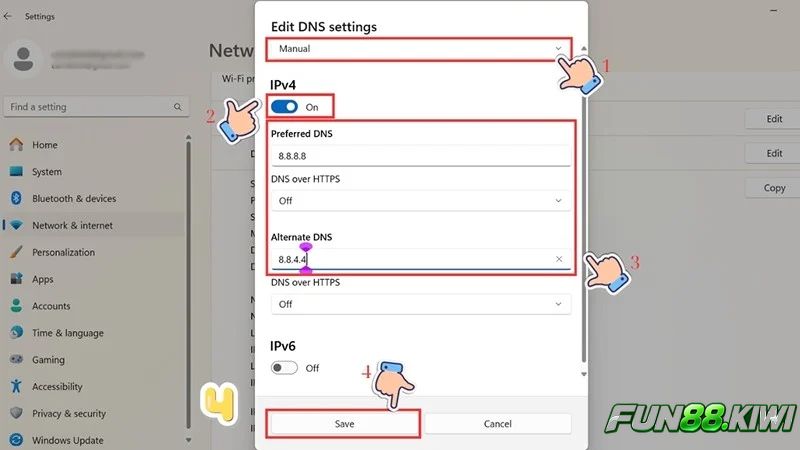 Cách vào Fun88 khi bị chặn bằng DNS 8.8.8.8 trên MacOS