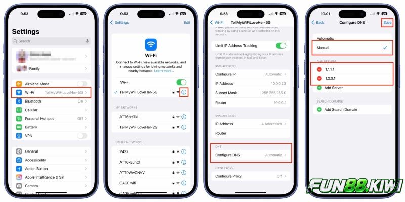 Cách vào Fun88 khi bị chặn bằng DNS Cloudflare 1.1.1.1 trên điện thoại