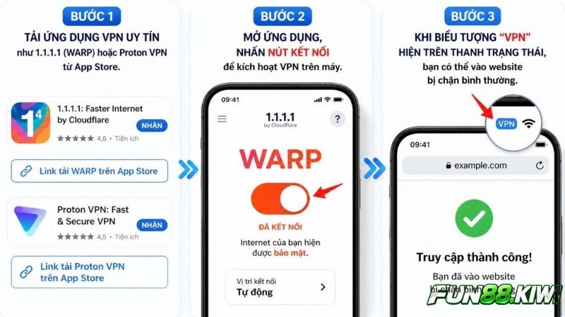 Cài đặt app 1.1.1.1 về điện thoại để xử lý cách vào Fun88 khi bị chặn