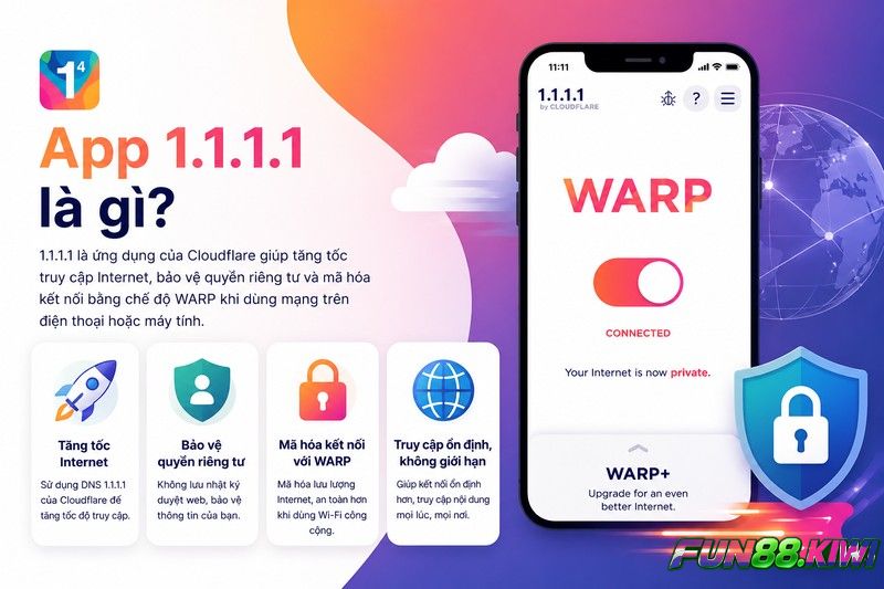 Cách vào Fun88 khi bị chặn bằng app 1.1.1.1