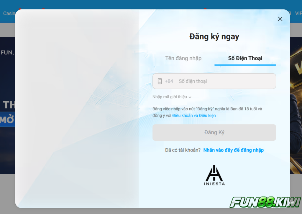 Đăng ký Fun88 trên website 