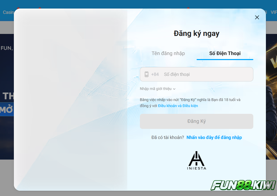 Đăng ký Fun88 trên website 