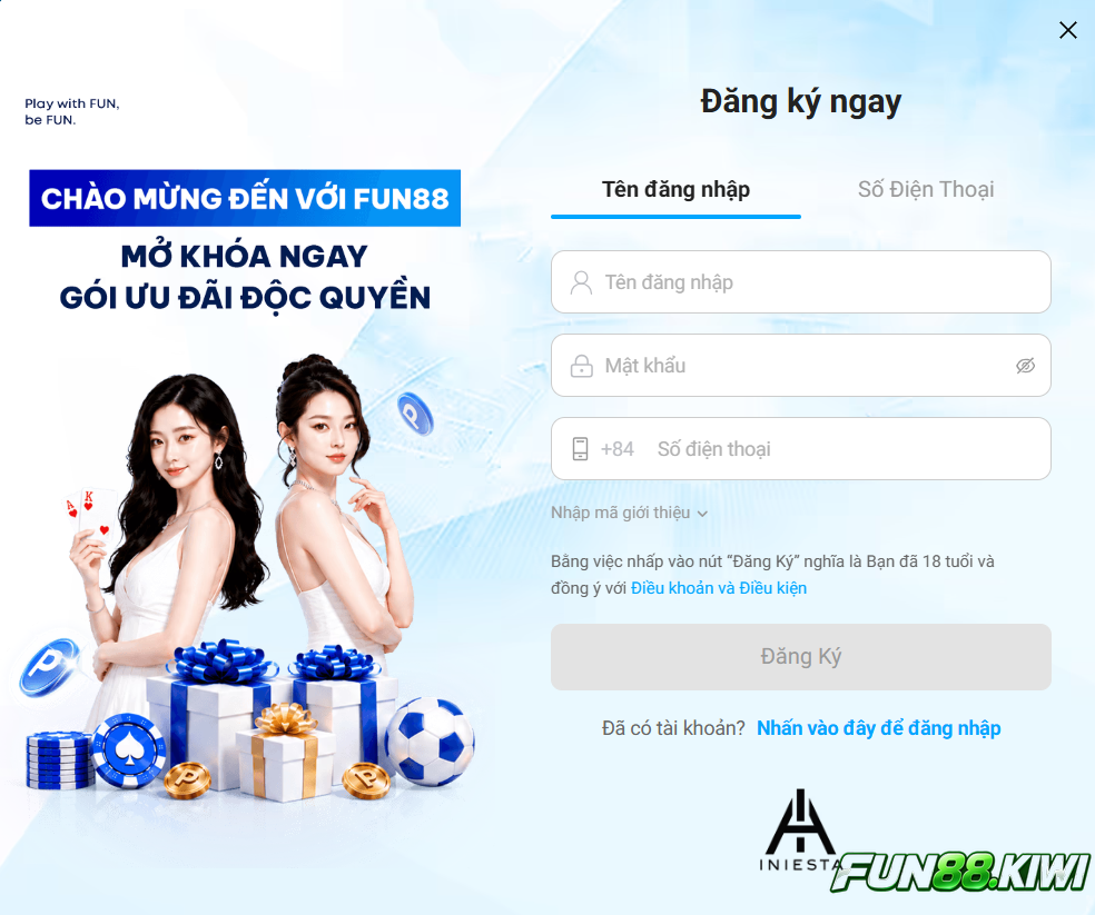 Cung cấp tên đăng nhập để đăng ký Fun88 