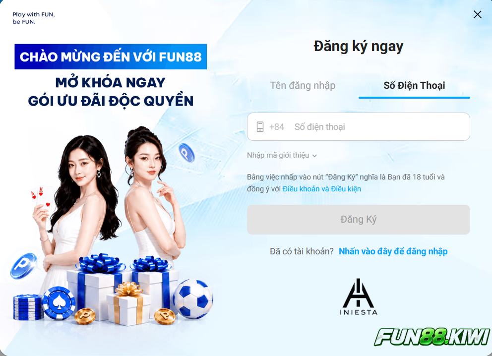 Hướng dẫn đăng ký Fun88 bằng số điện thoại