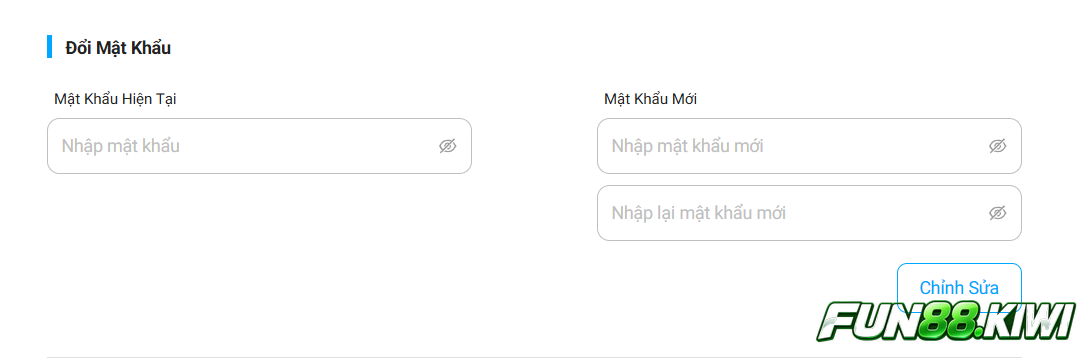 Người chơi nhập mật khẩu cũ và mật khẩu mới để đổi mật khẩu 