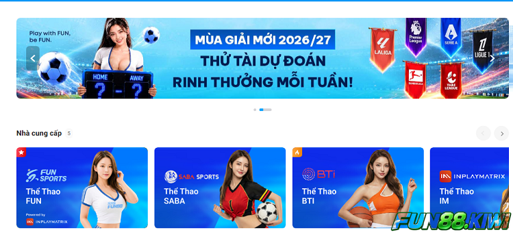 Cá cươc thể thao Fun88 đa dạng tỷ lệ kèo