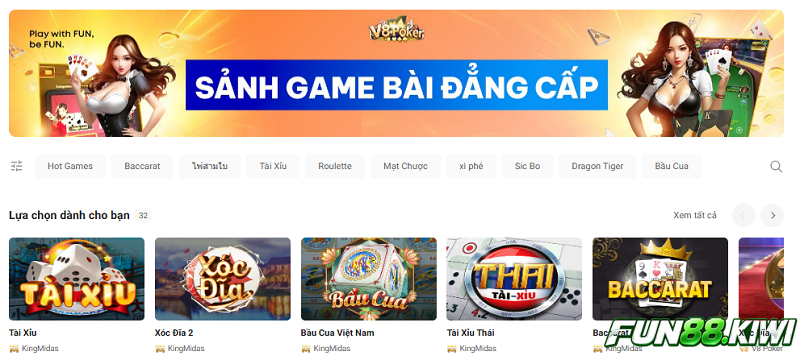 Những trò chơi game bài quen thuộc tại Fun88