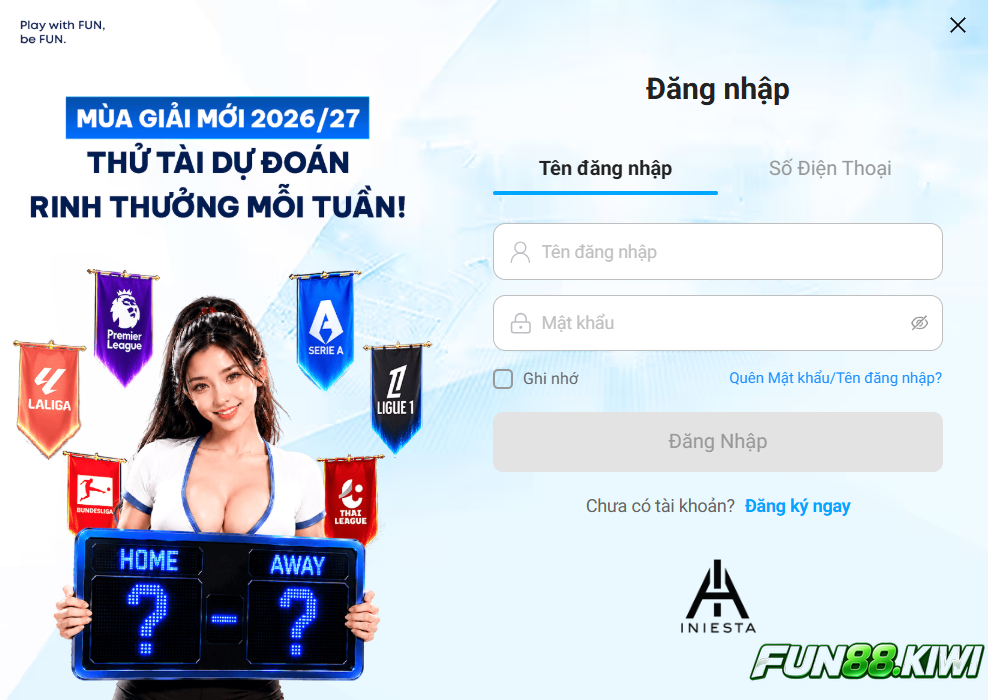 Điền thông tin Fun88 đăng nhập tài khoản thành công