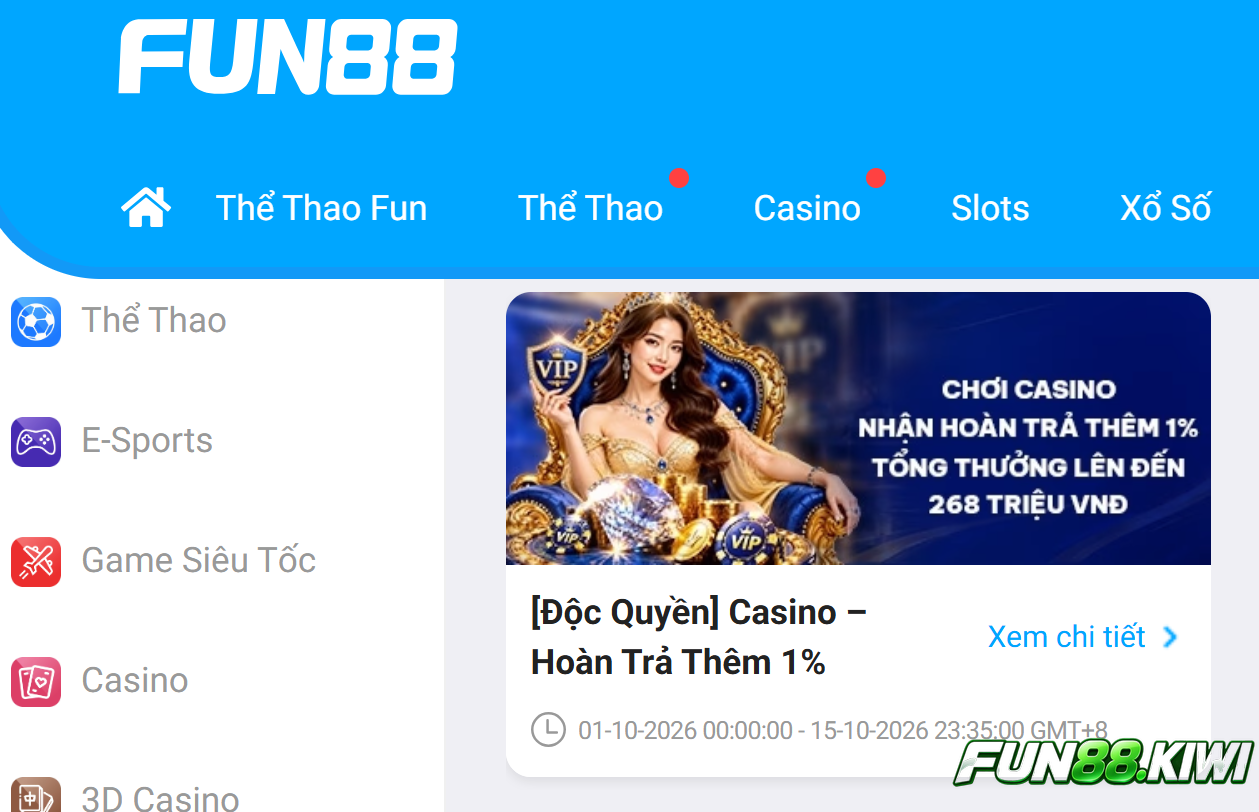 Tỷ lệ hoàn trả trong các sản phẩm của Fun88 