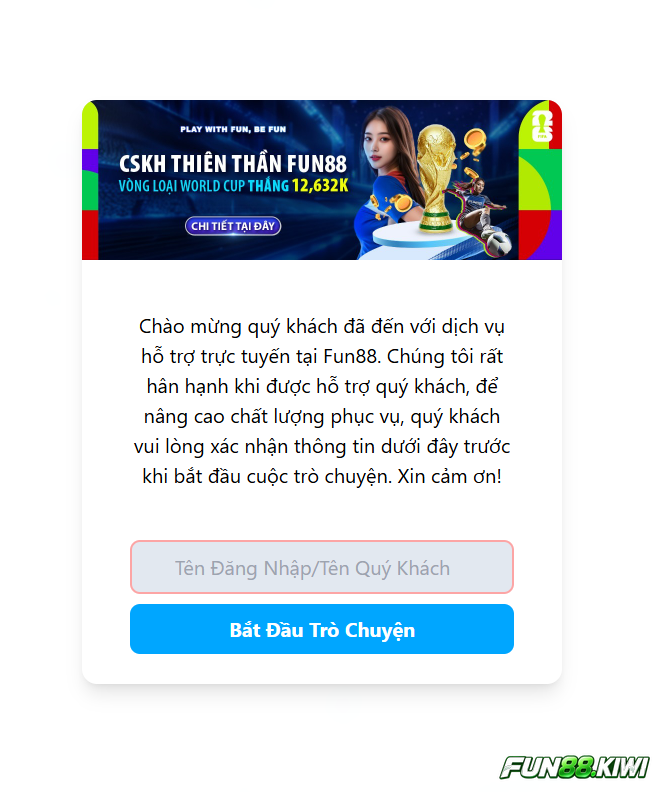 Liên hệ Fun88 thông qua live chat 