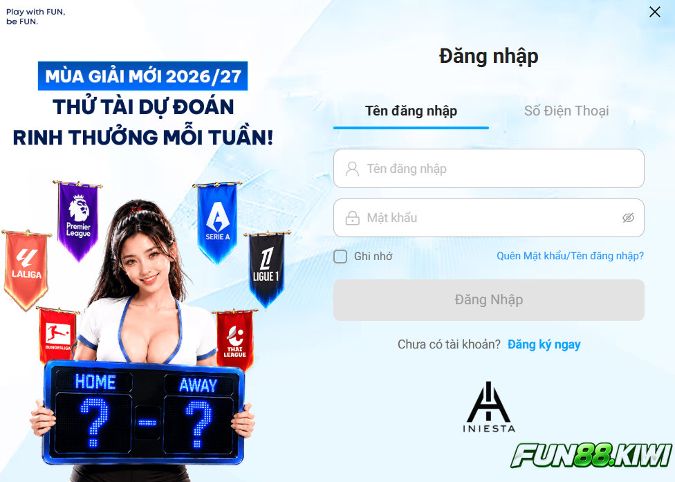 Người chơi đăng nhập vào Fun88 để nạp tiền