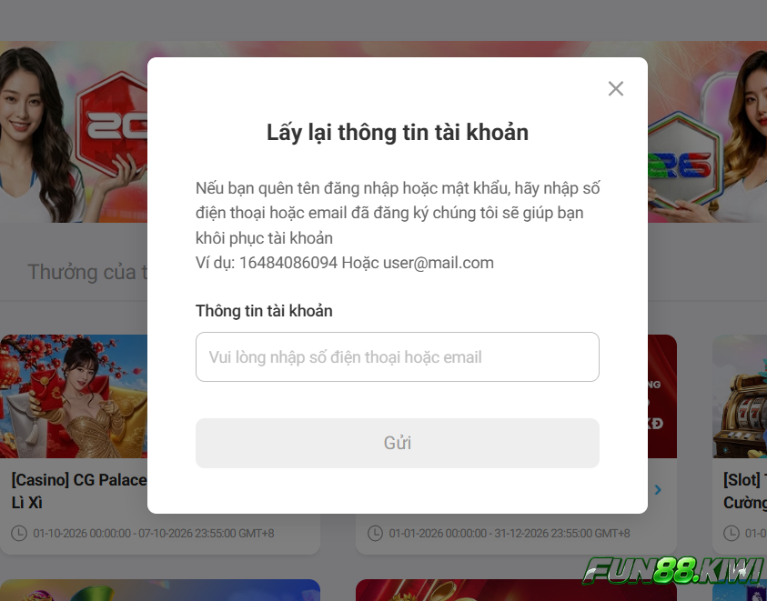 Người chơi cần điền các thông tin tài khoản để lấy lại mật khẩu dễ dàng bảo