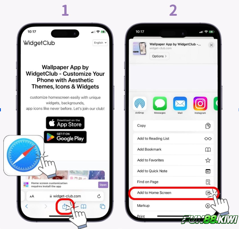 Minh hoạ thêm lối tắt pwa ra màn hình chính Safari
