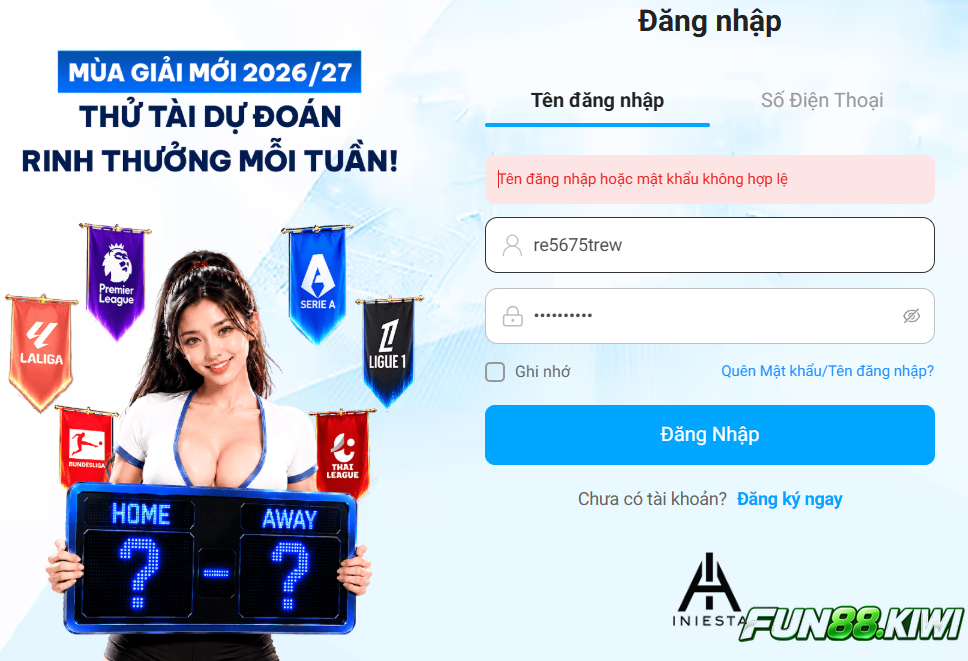 Người chơi nhập sai mật khẩu nhiều lần cũng bị khóa tài khoản tại Fun88 