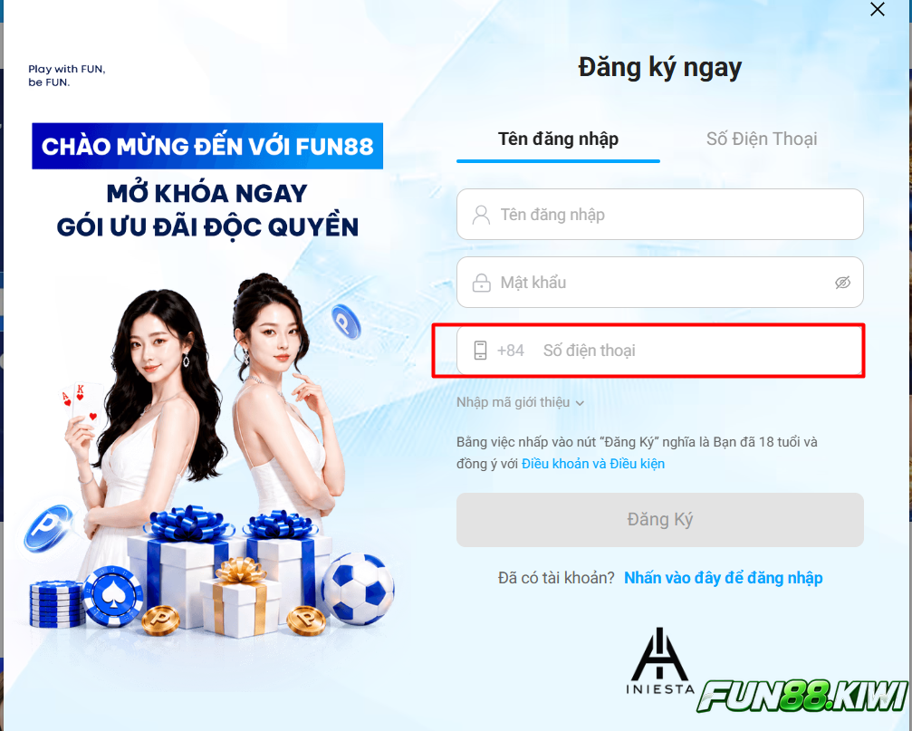 Thành viên cần sử dụng tài khoản chính chủ để đăng ký Fun88 